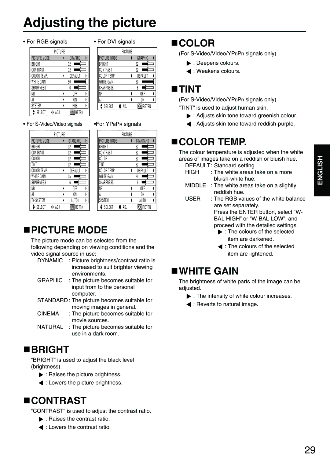 Panasonic PT-D3500E manual Adjusting the picture 