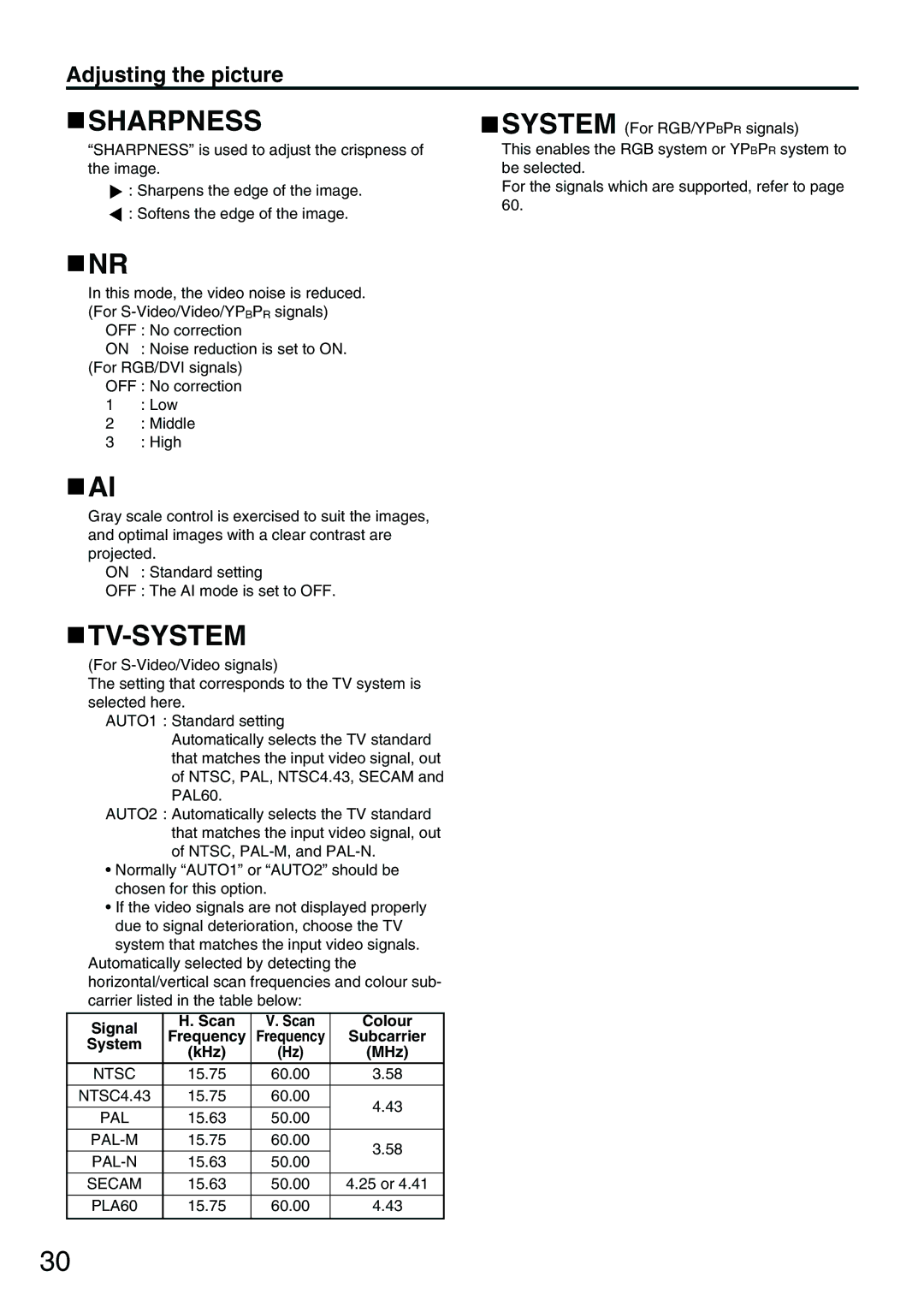 Panasonic PT-D3500E manual Sharpness, Tv-System 