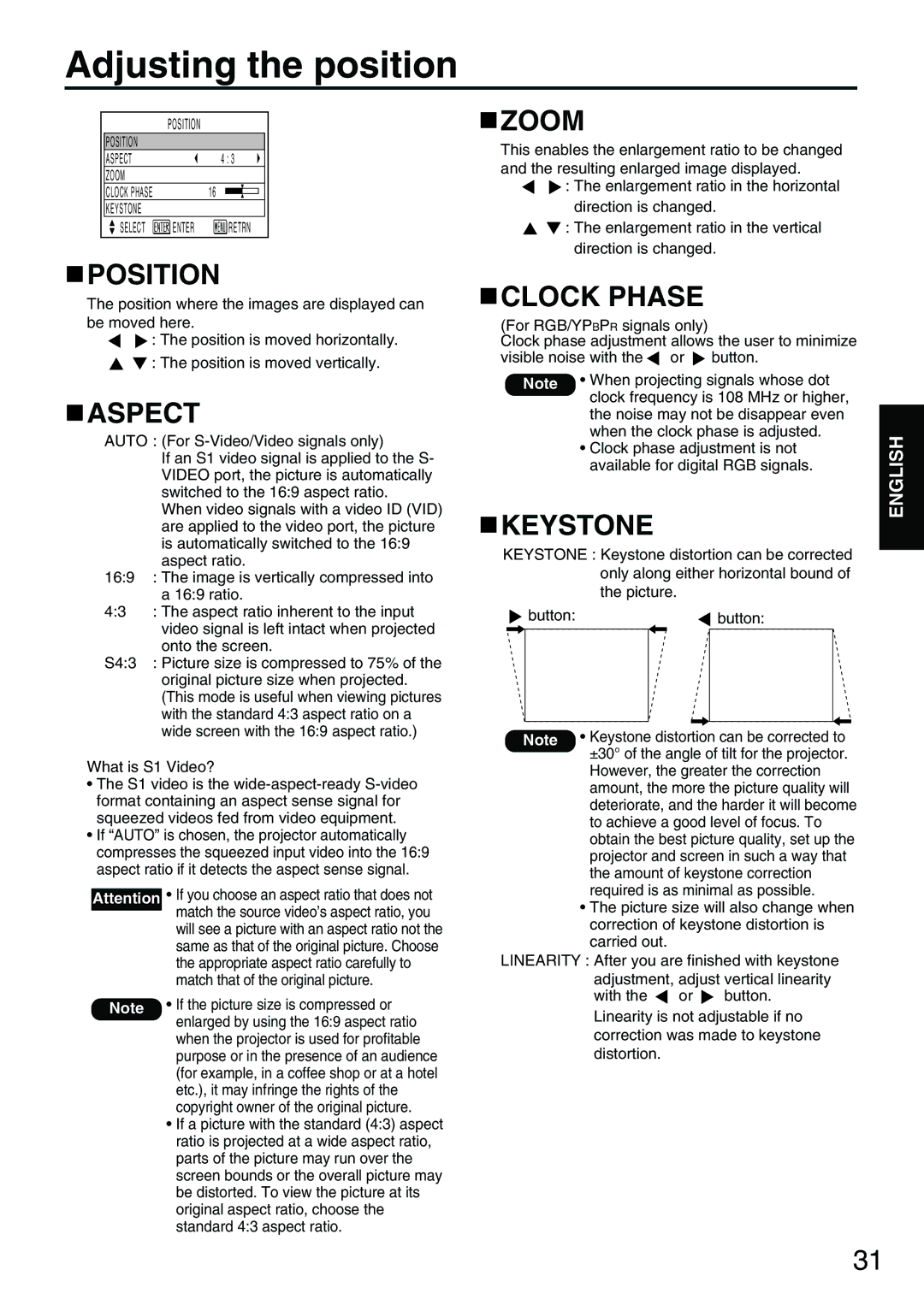 Panasonic PT-D3500E manual Adjusting the position 