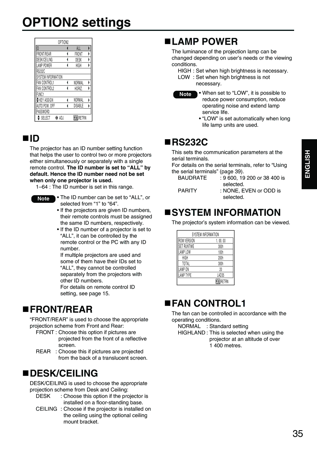 Panasonic PT-D3500E manual OPTION2 settings 