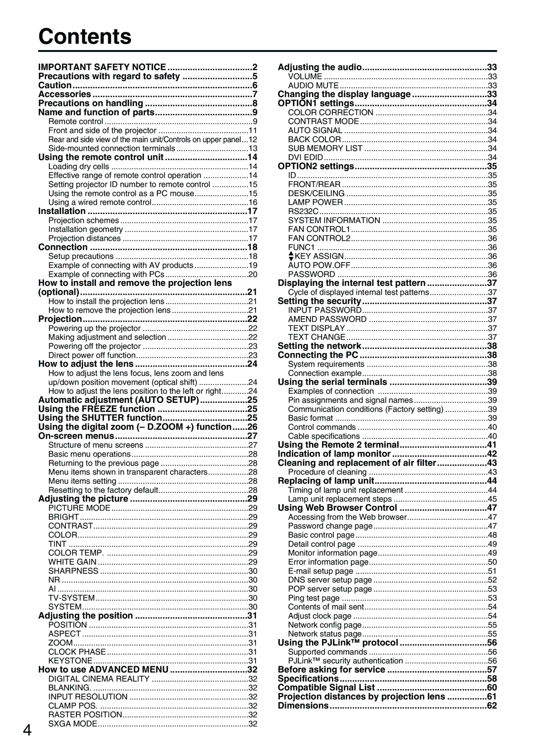 Panasonic PT-D3500E manual Contents 