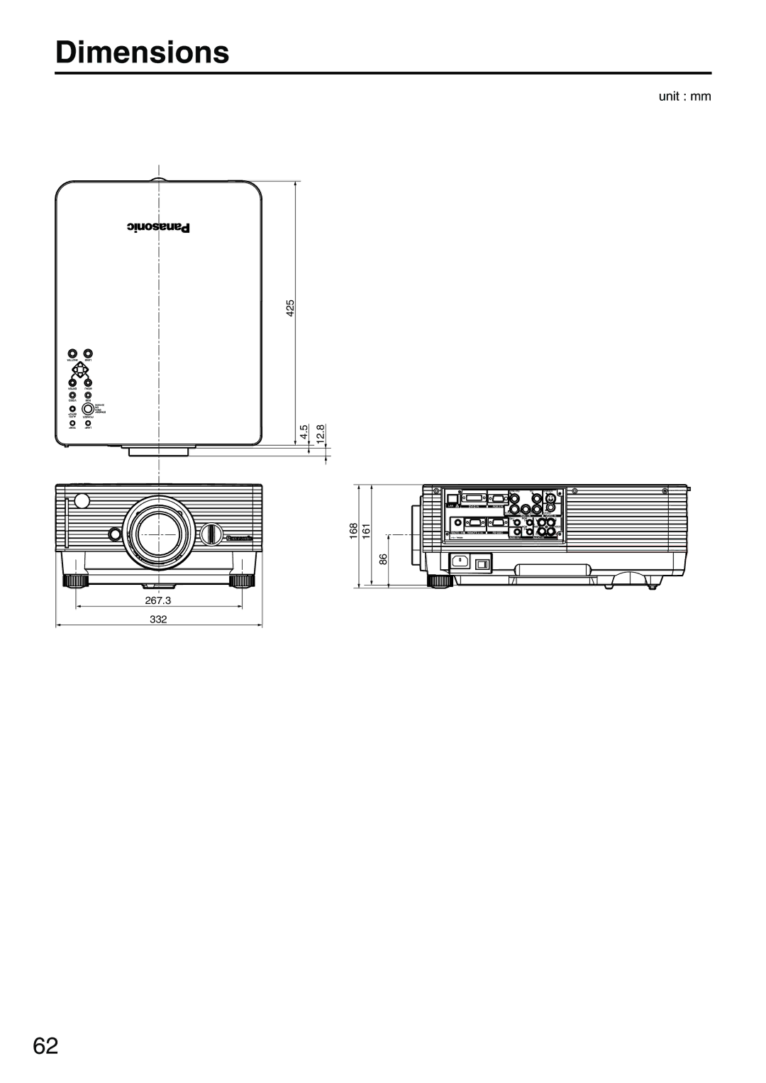 Panasonic PT-D3500E manual Dimensions 
