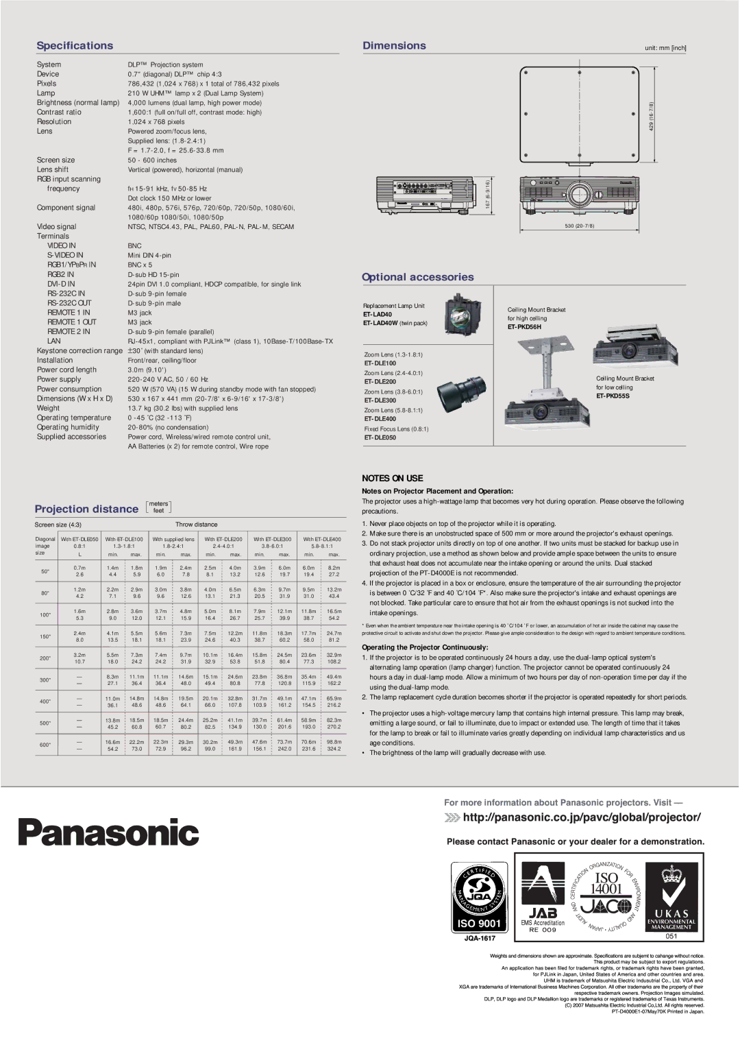 Panasonic PT-D4000E manual #$% 