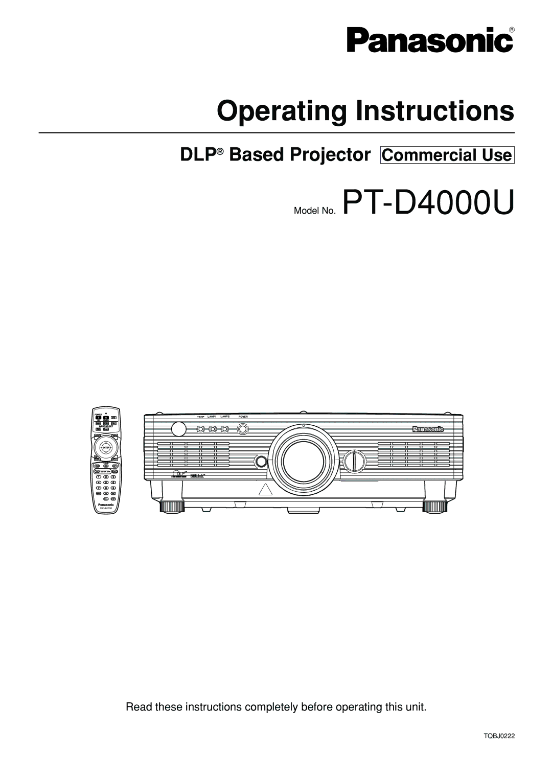 Panasonic PT-D4000U manual Operating Instructions, Commercial Use 