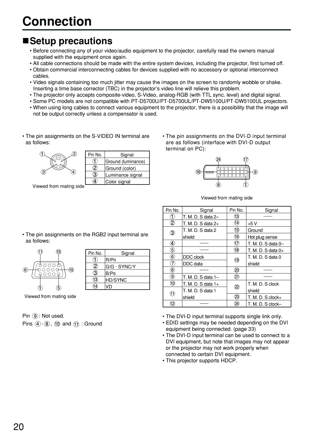 Panasonic PT-D4000U manual Connection, Setup precautions 