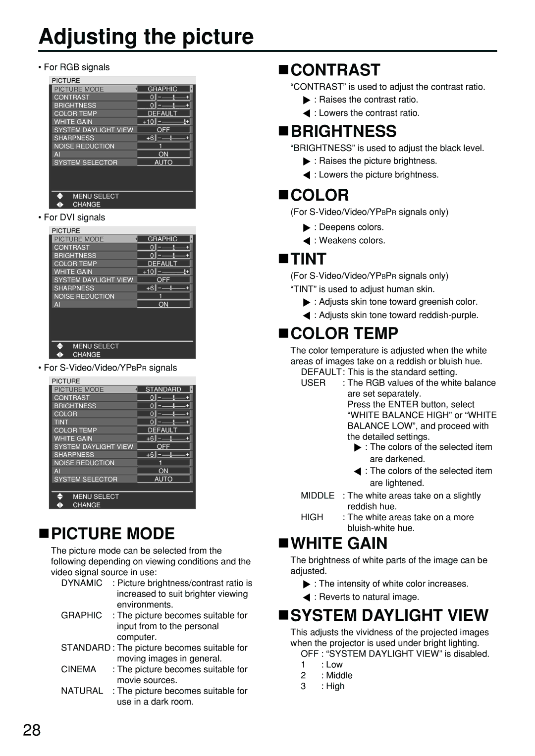 Panasonic PT-D4000U manual Adjusting the picture 