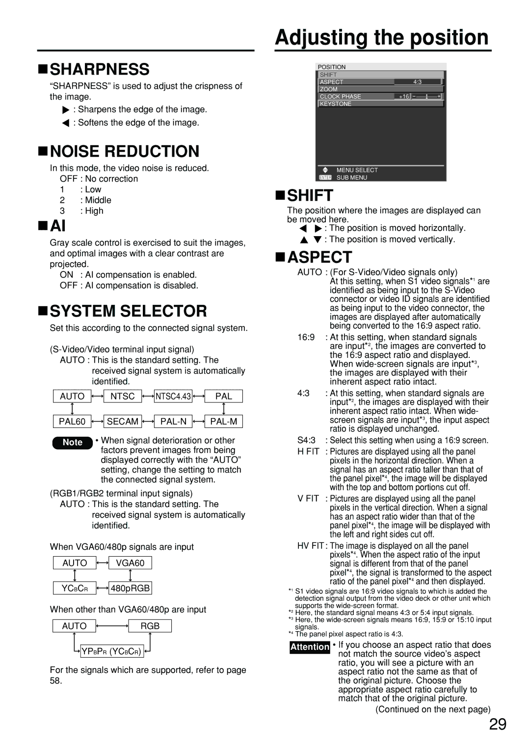 Panasonic PT-D4000U manual Adjusting the position 