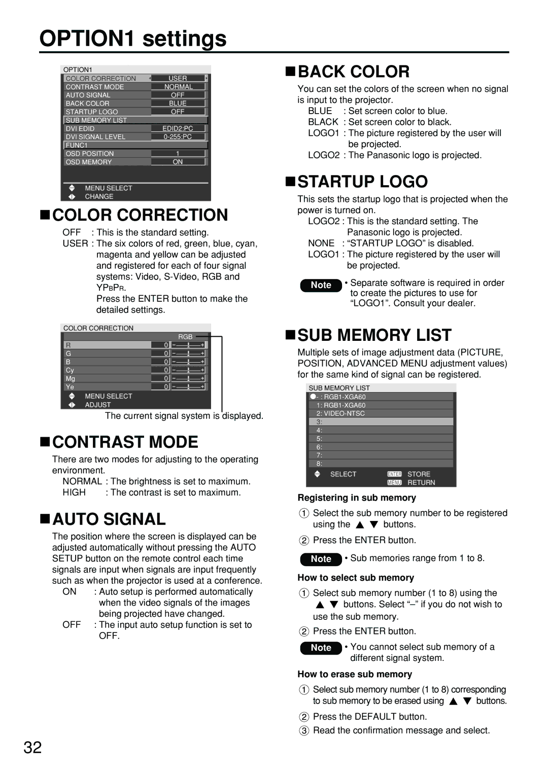 Panasonic PT-D4000U manual OPTION1 settings 