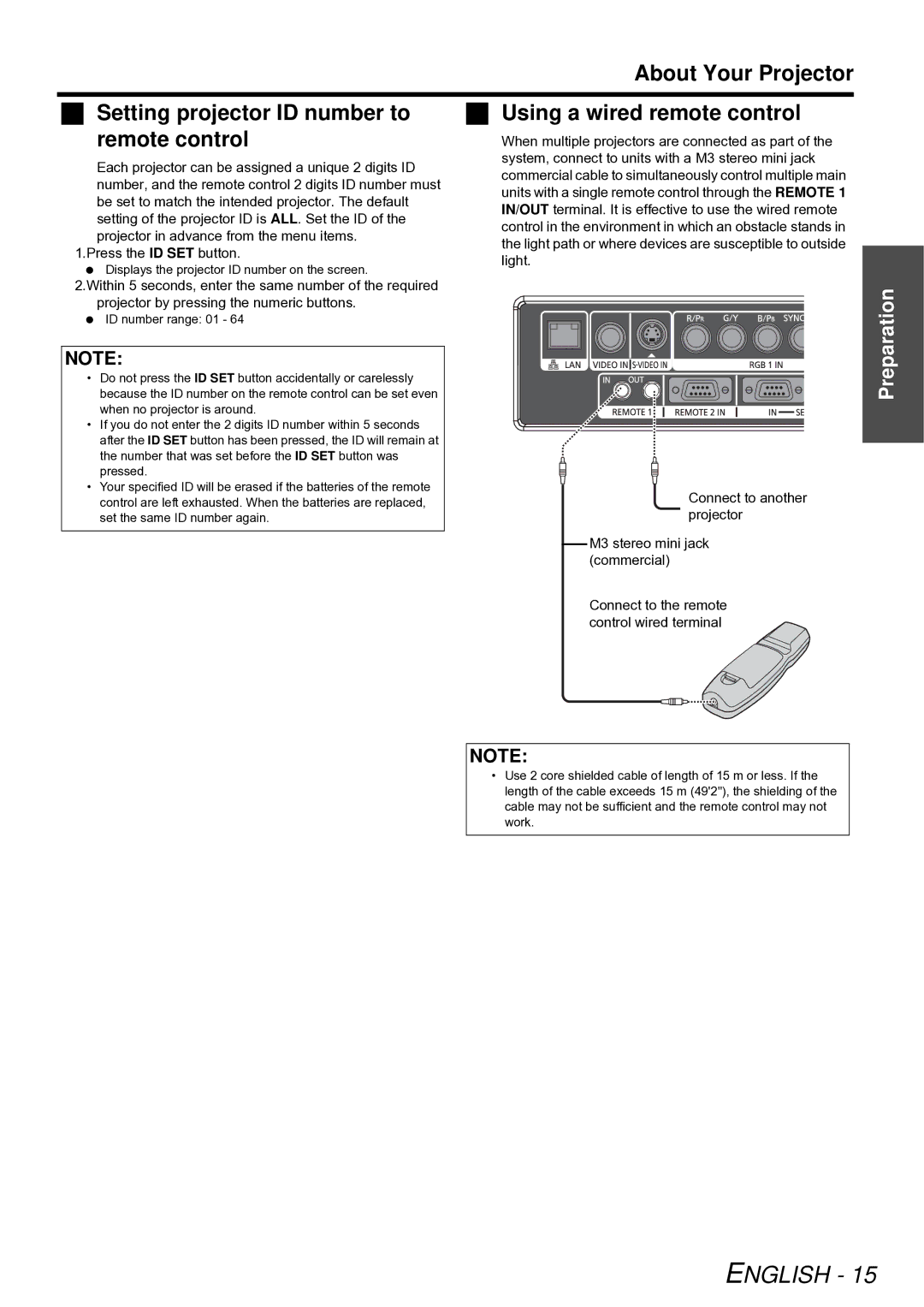 Panasonic PT-D5000E When multiple projectors are connected as part, Number, and the remote control 2 digits ID number must 