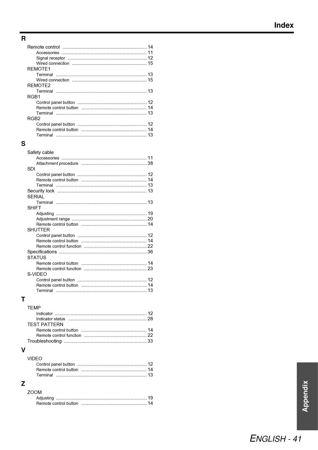 Panasonic PT-DW6300U, PT-D5000U manual Index 