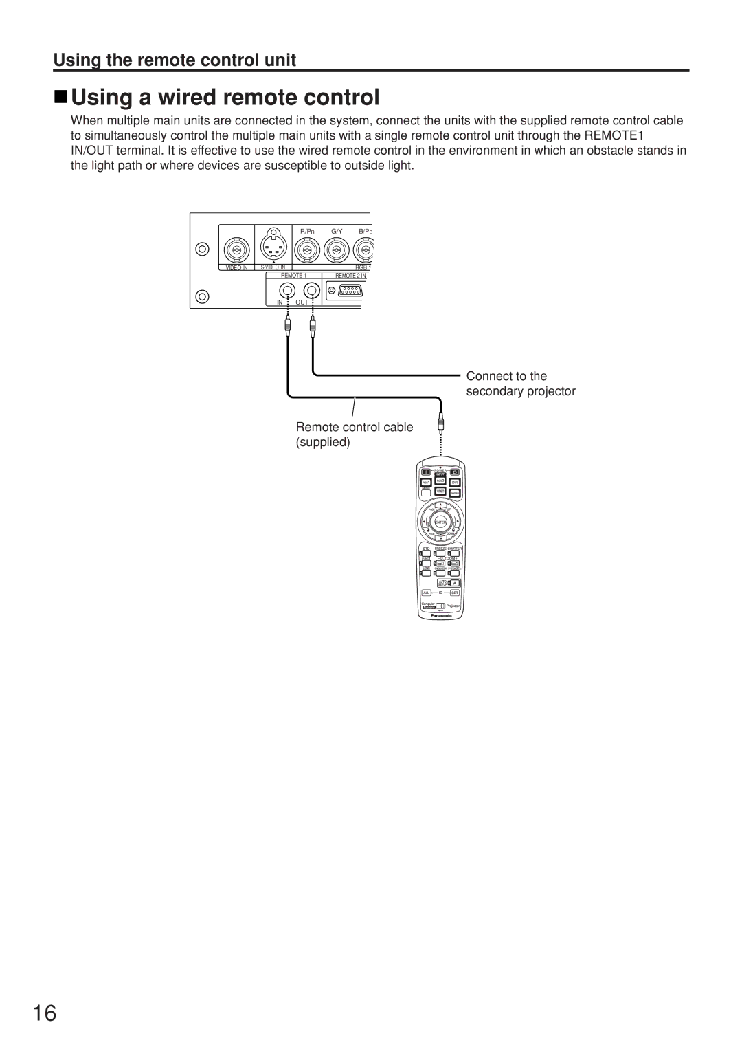 Panasonic PT-D5500EL manual Using a wired remote control 