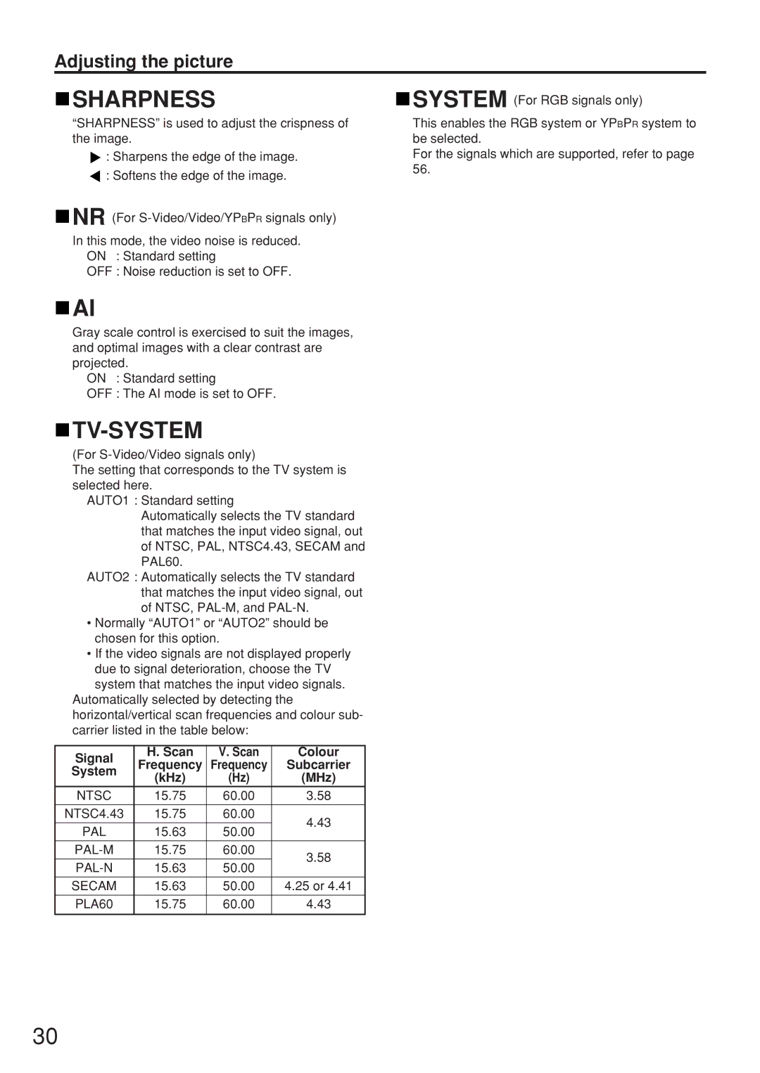 Panasonic PT-D5500EL manual Sharpness, Tv-System 