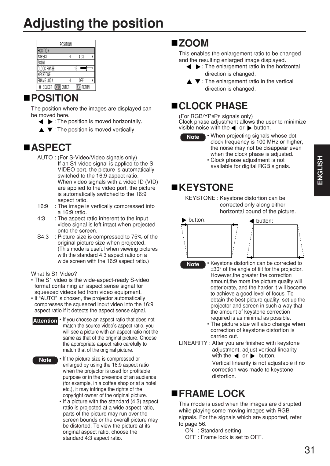 Panasonic PT-D5500EL manual Adjusting the position 