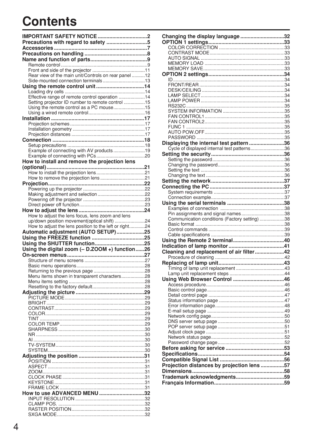 Panasonic PT-D5500EL manual Contents 