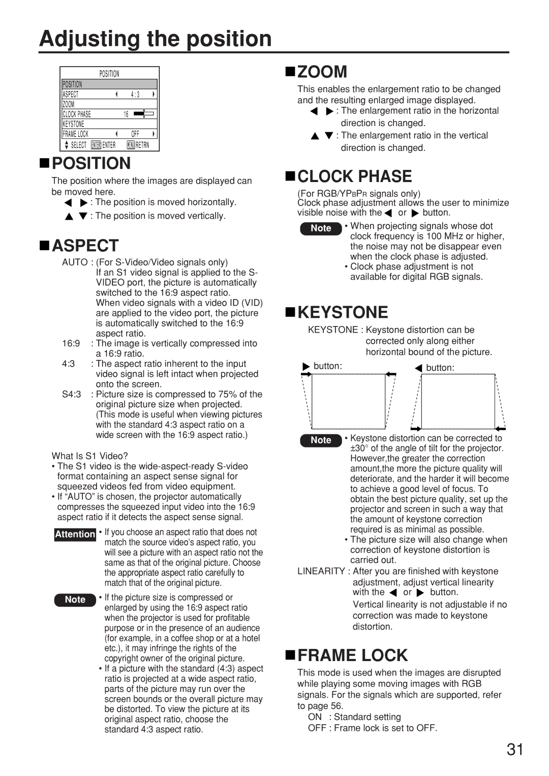 Panasonic PT-D5500UL manual Adjusting the position, Position 