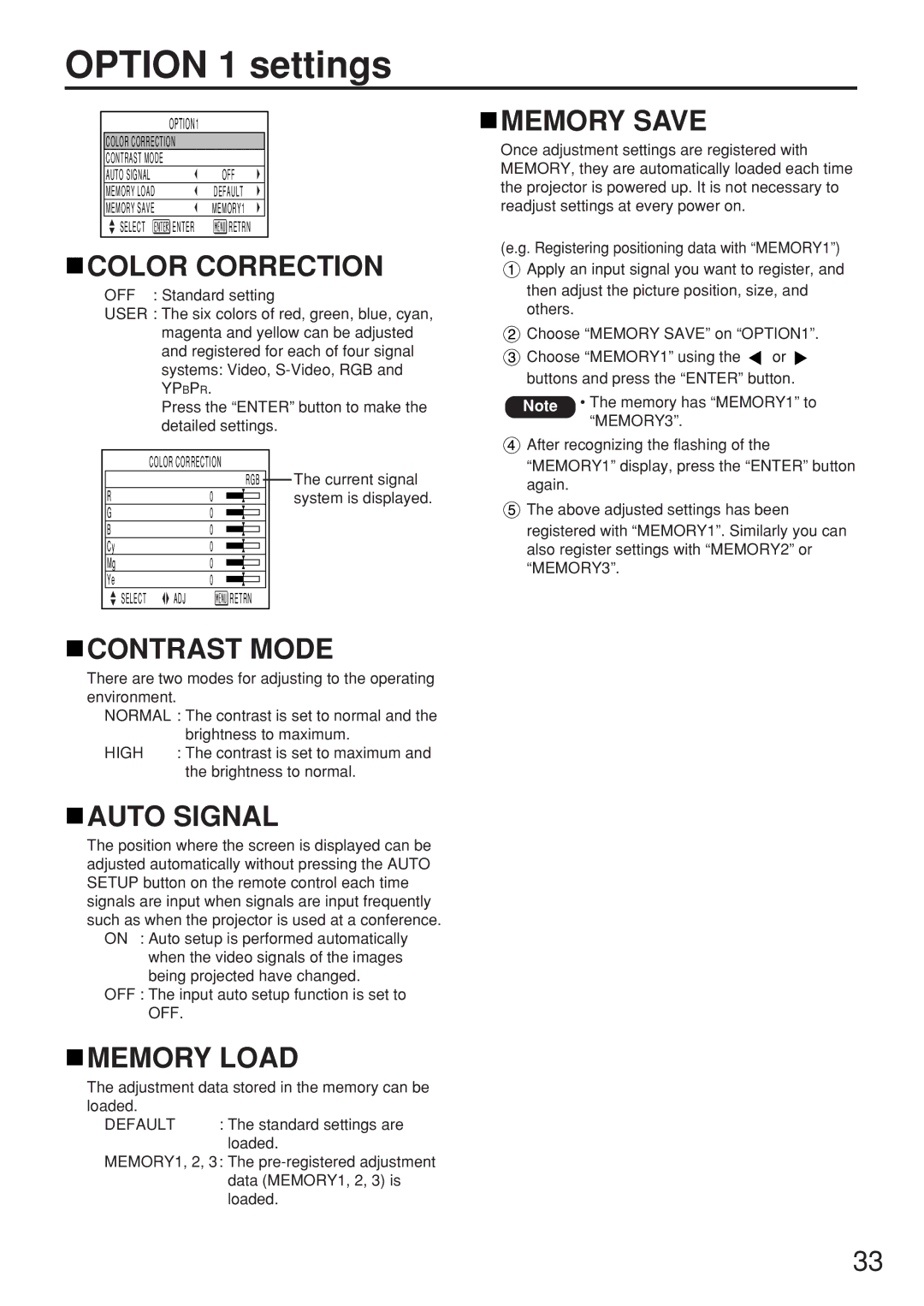 Panasonic PT-D5500UL manual Option 1 settings, Ypbpr 