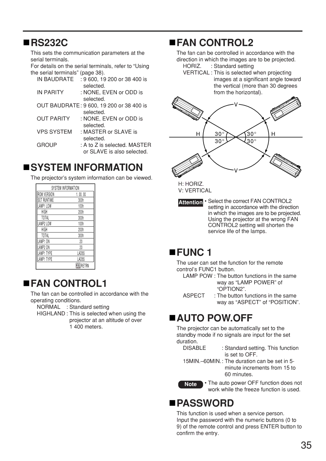 Panasonic PT-D5500UL manual RS232C, Func 