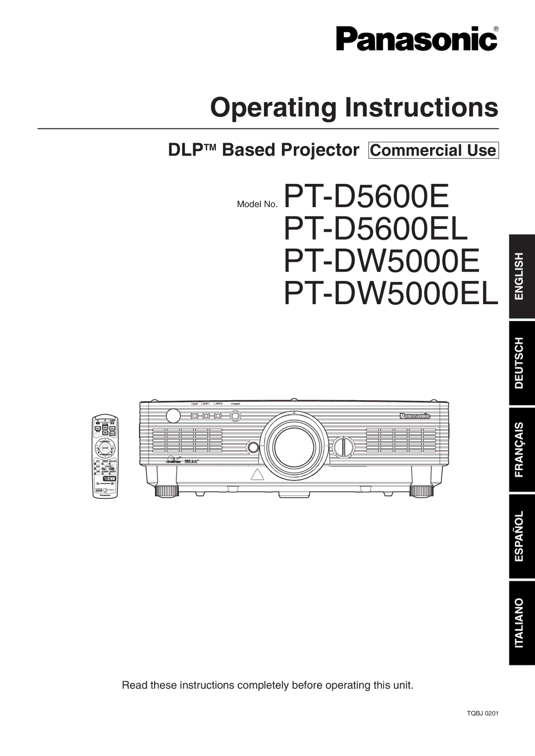 Panasonic PT-D5600EL, PT-DW5000EL, PT-DW5000E manual Operating Instructions 