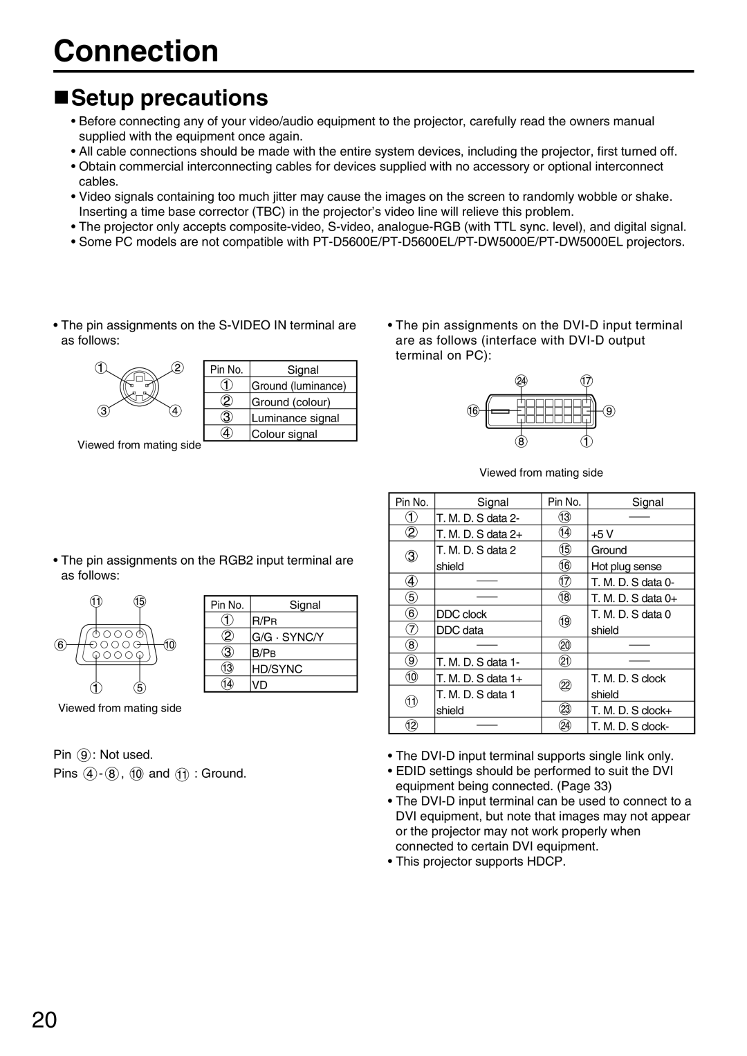 Panasonic PT-D5600EL, PT-DW5000EL, PT-DW5000E manual Connection, Setup precautions 