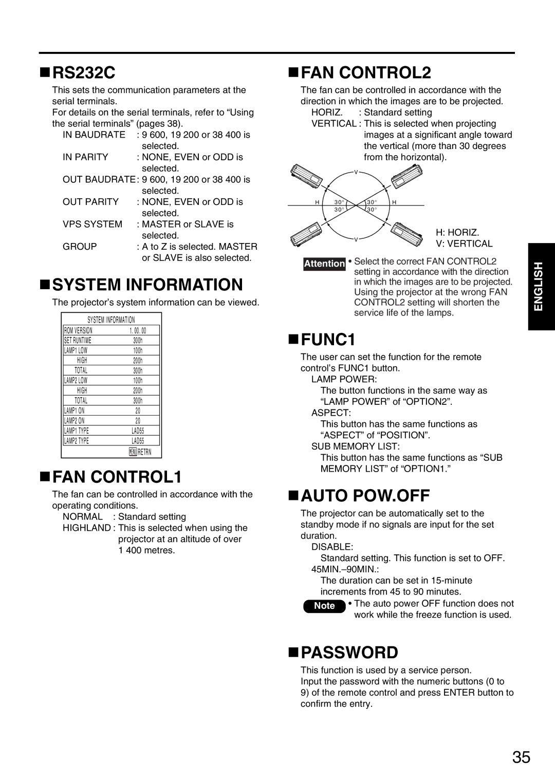 Panasonic PT-DW5000E, PT-D5600EL manual FAN CONTROL2, System Information, FAN CONTROL1, FUNC1, Auto POW.OFF, Password 