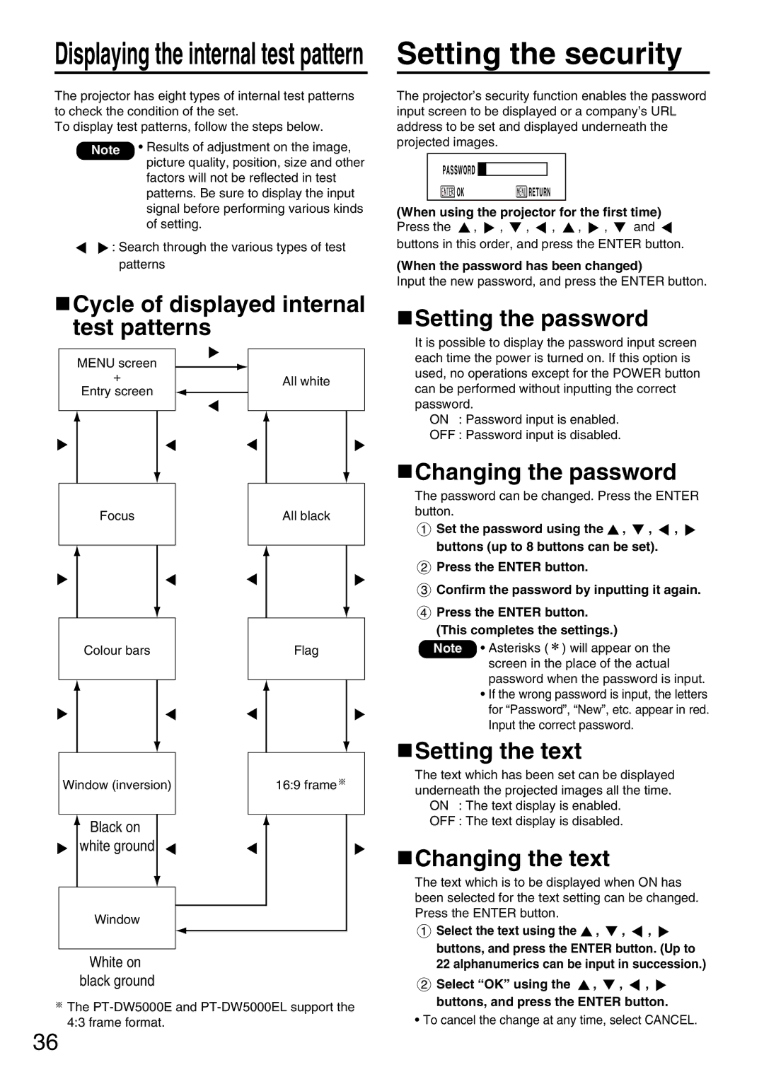 Panasonic PT-D5600EL, PT-DW5000EL, PT-DW5000E manual Setting the security 