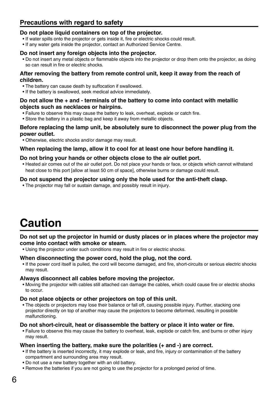 Panasonic PT-DW5000EL, PT-DW5000E, PT-D5600EL manual Do not place liquid containers on top of the projector 