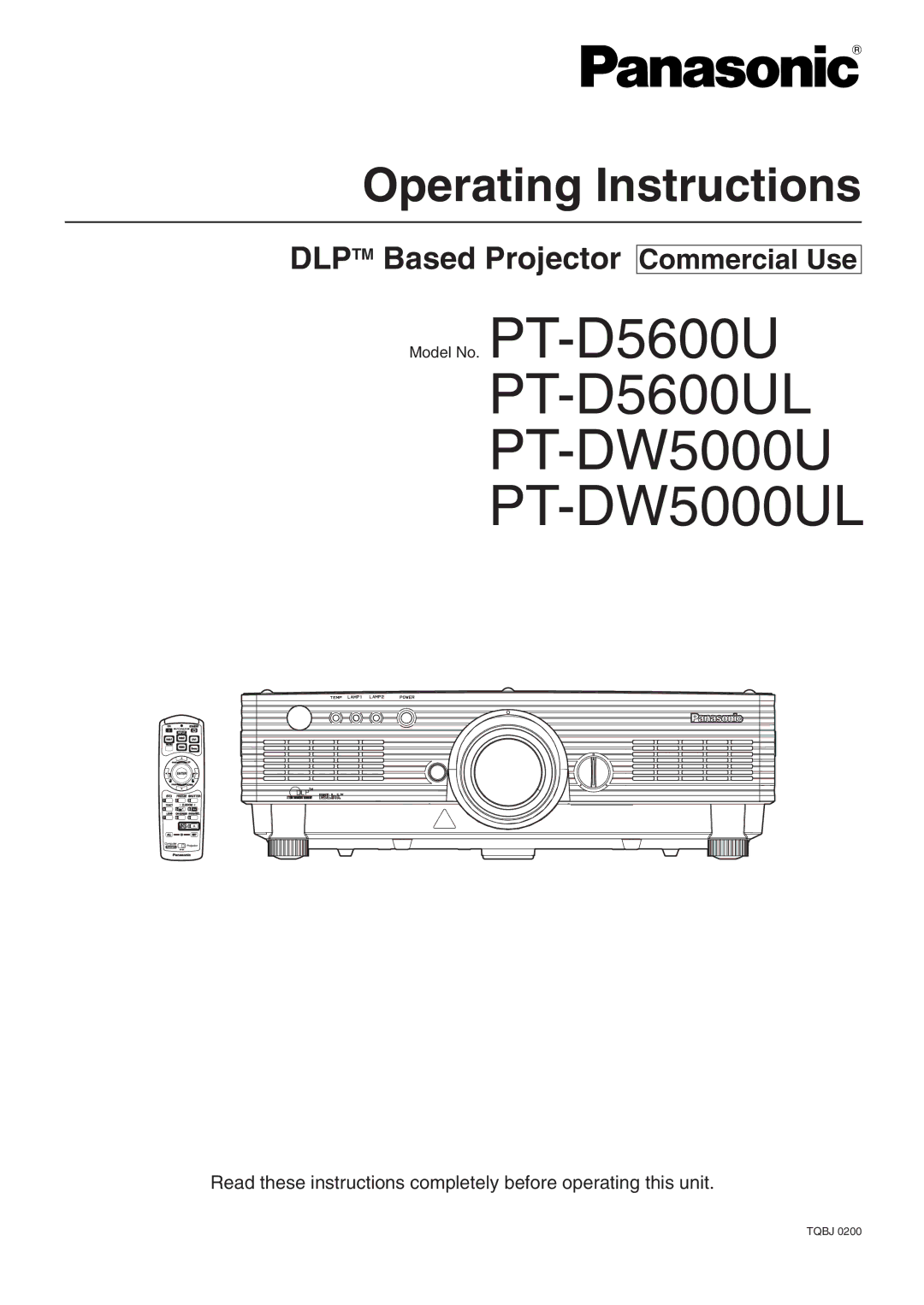 Panasonic PT-D5600UL manual PT-DW5000UL, Commercial Use 