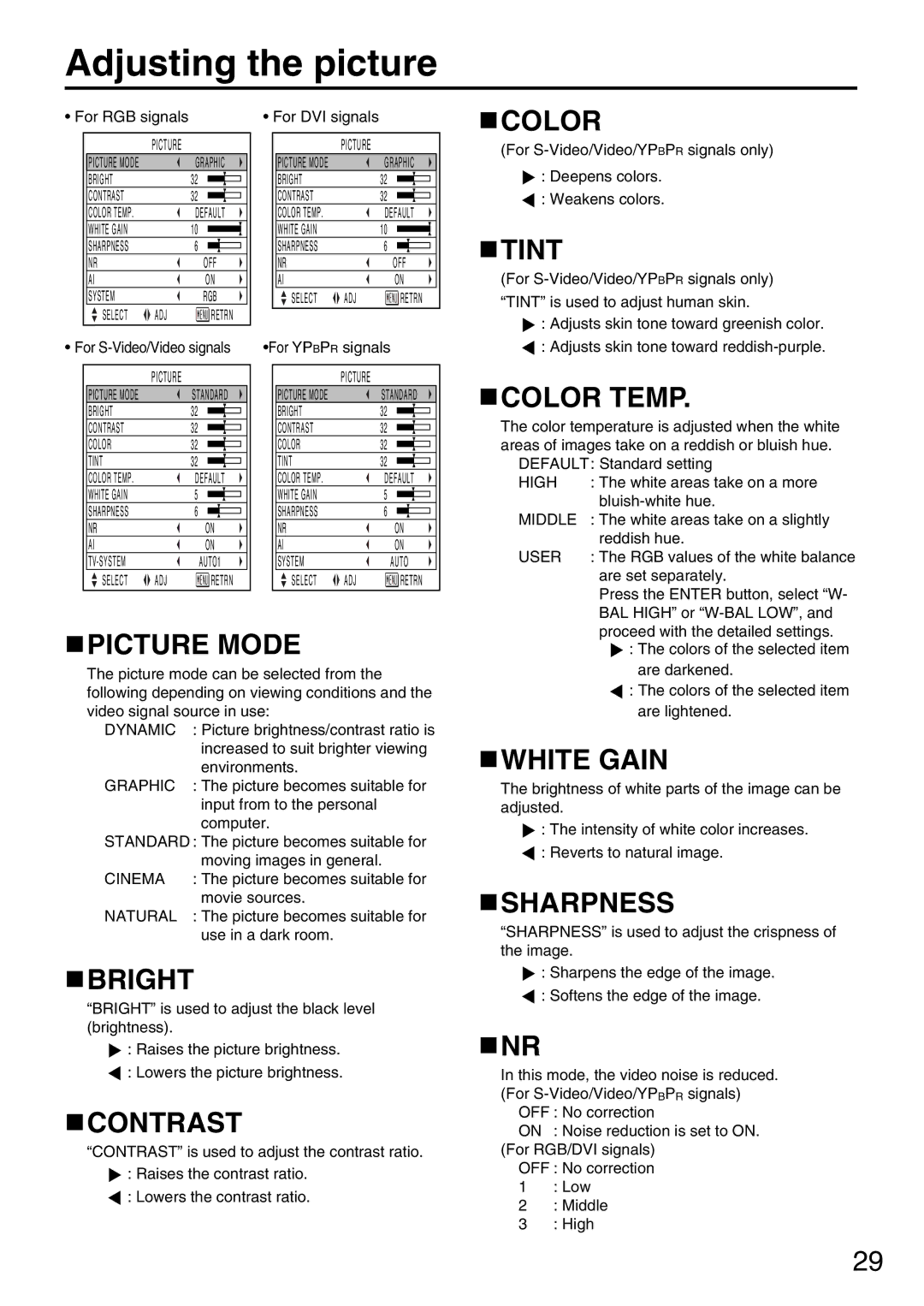 Panasonic PT-D5600UL, PT-DW5000U manual Adjusting the picture 