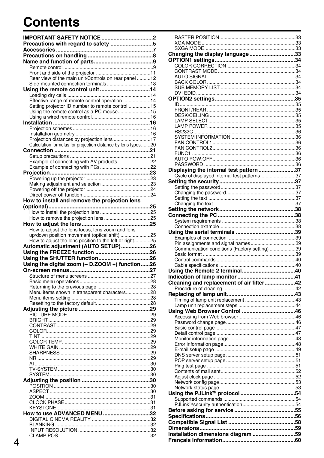 Panasonic PT-DW5000U, PT-D5600UL manual Contents 