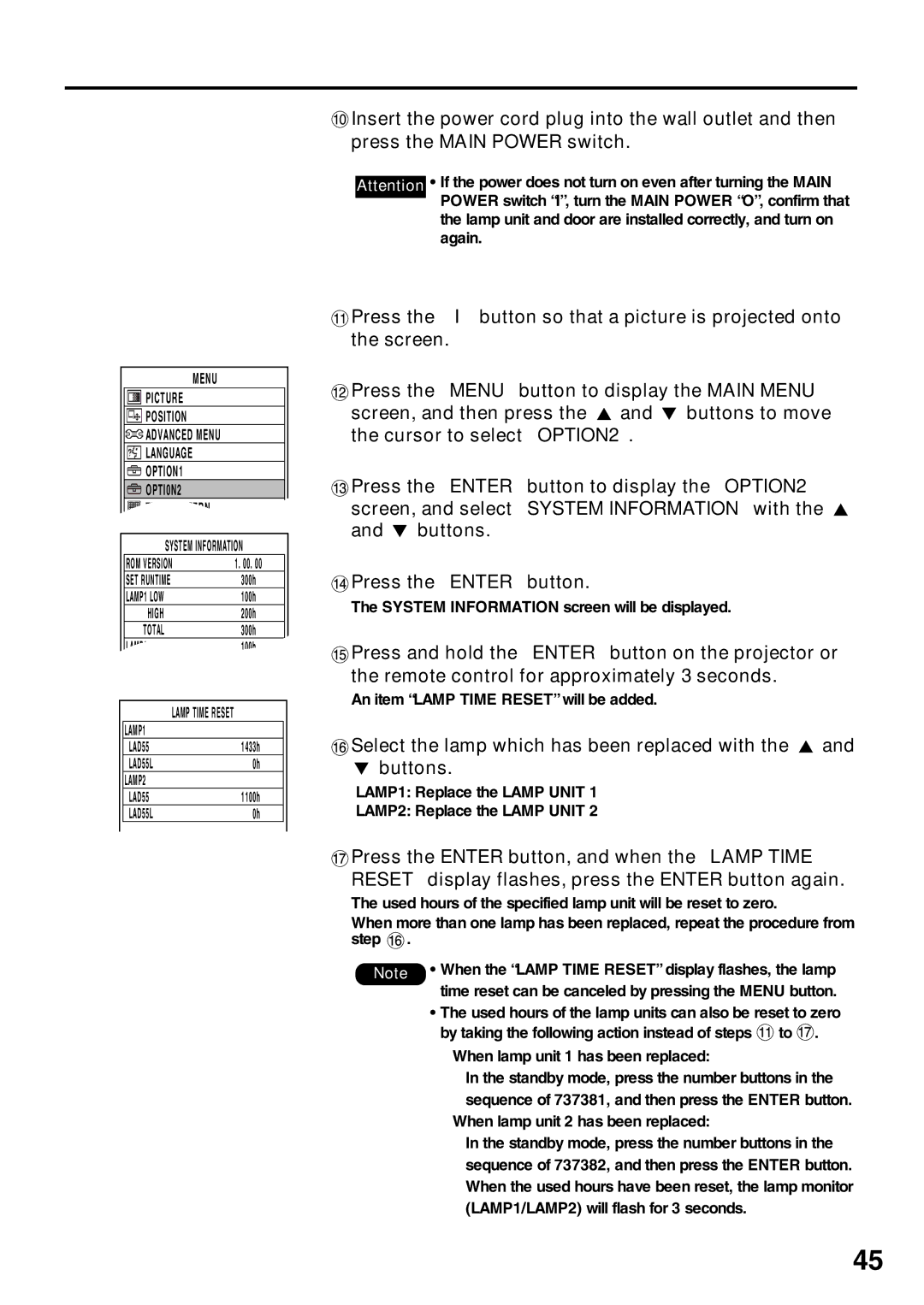 Panasonic PT-D5600UL, PT-DW5000U manual Select the lamp which has been replaced with the and buttons 