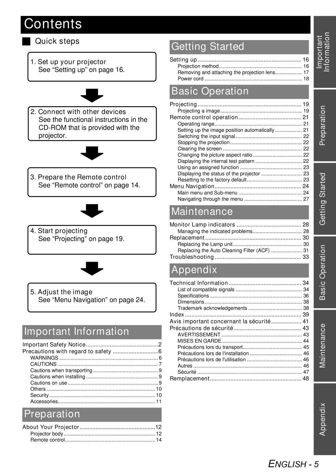 Panasonic PT-D6000U manual Contents 