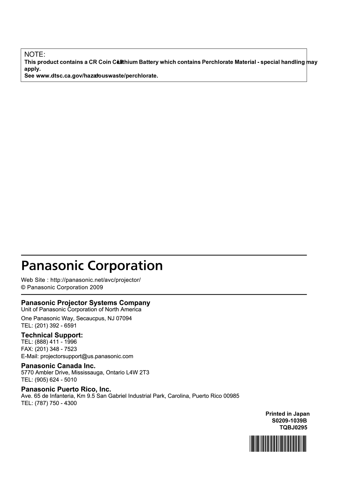 Panasonic PT-D6000U manual 