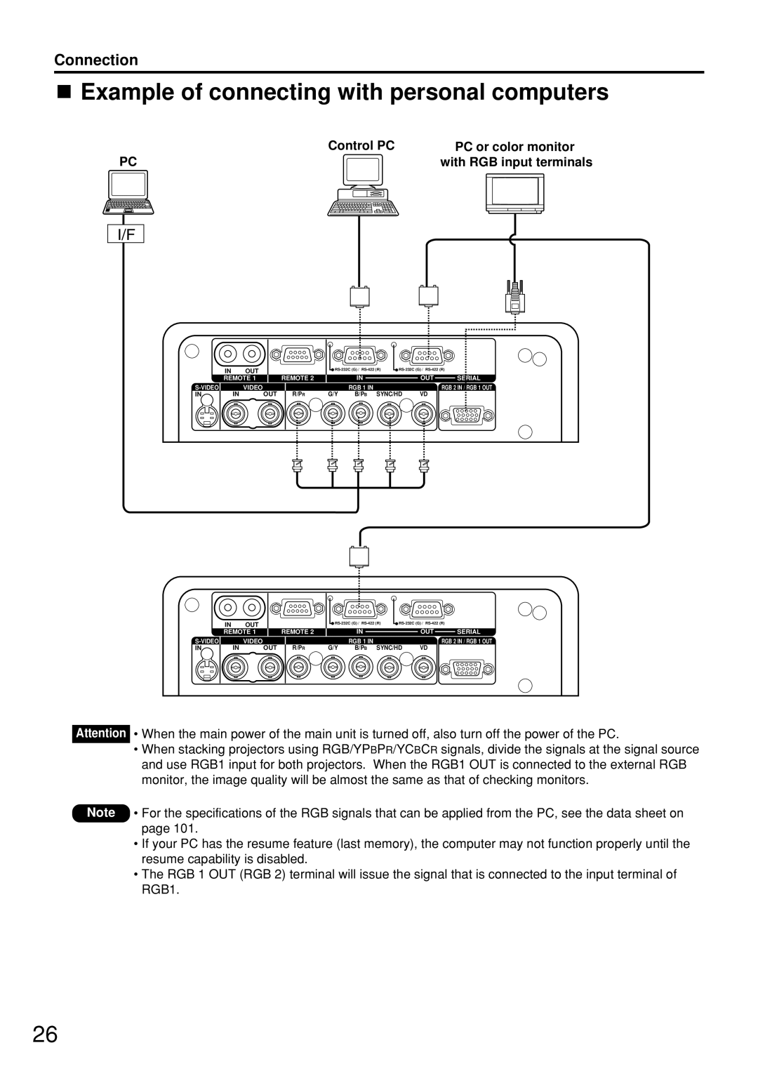 Panasonic PT-D7500U manual Example of connecting with personal computers, Connection 