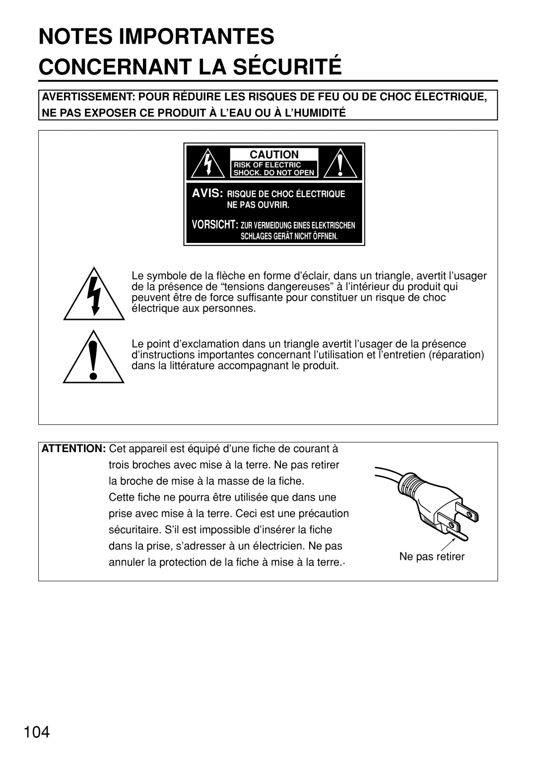 Panasonic PT-D7600U operating instructions Concernant LA Sécurité 