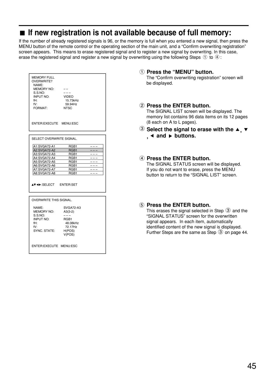 Panasonic PT-D7600U operating instructions If new registration is not available because of full memory 