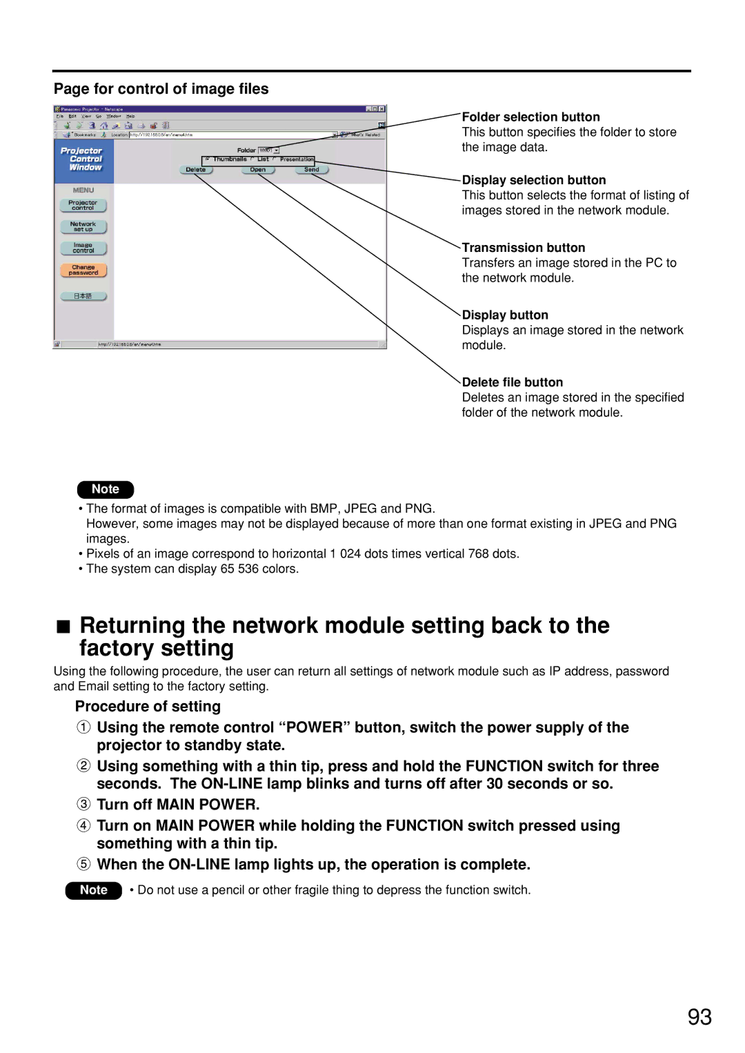 Panasonic PT-D7600U operating instructions For control of image files 