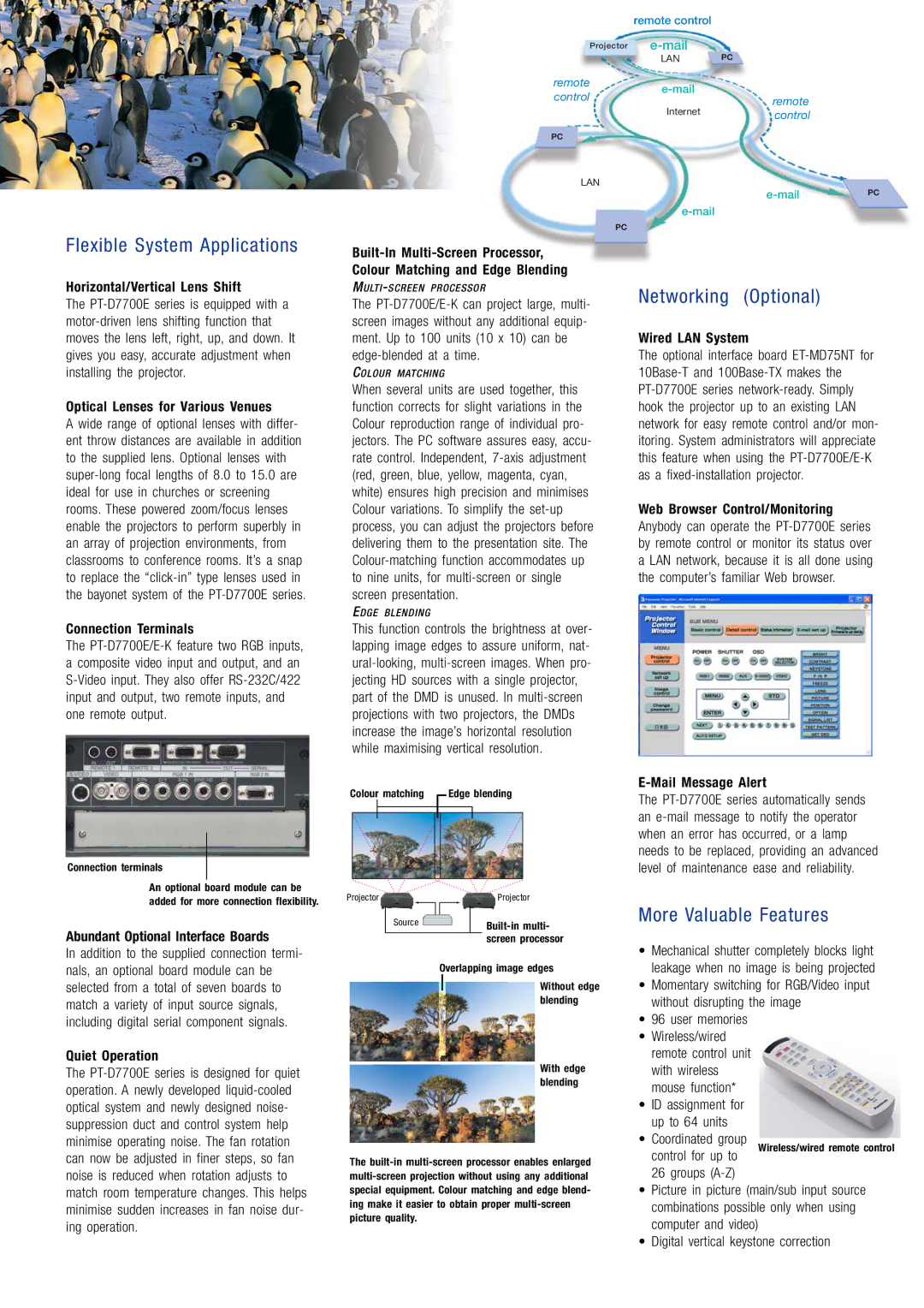 Panasonic PT-D7700E-K manual Flexible System Applications, Networking Optional, More Valuable Features 