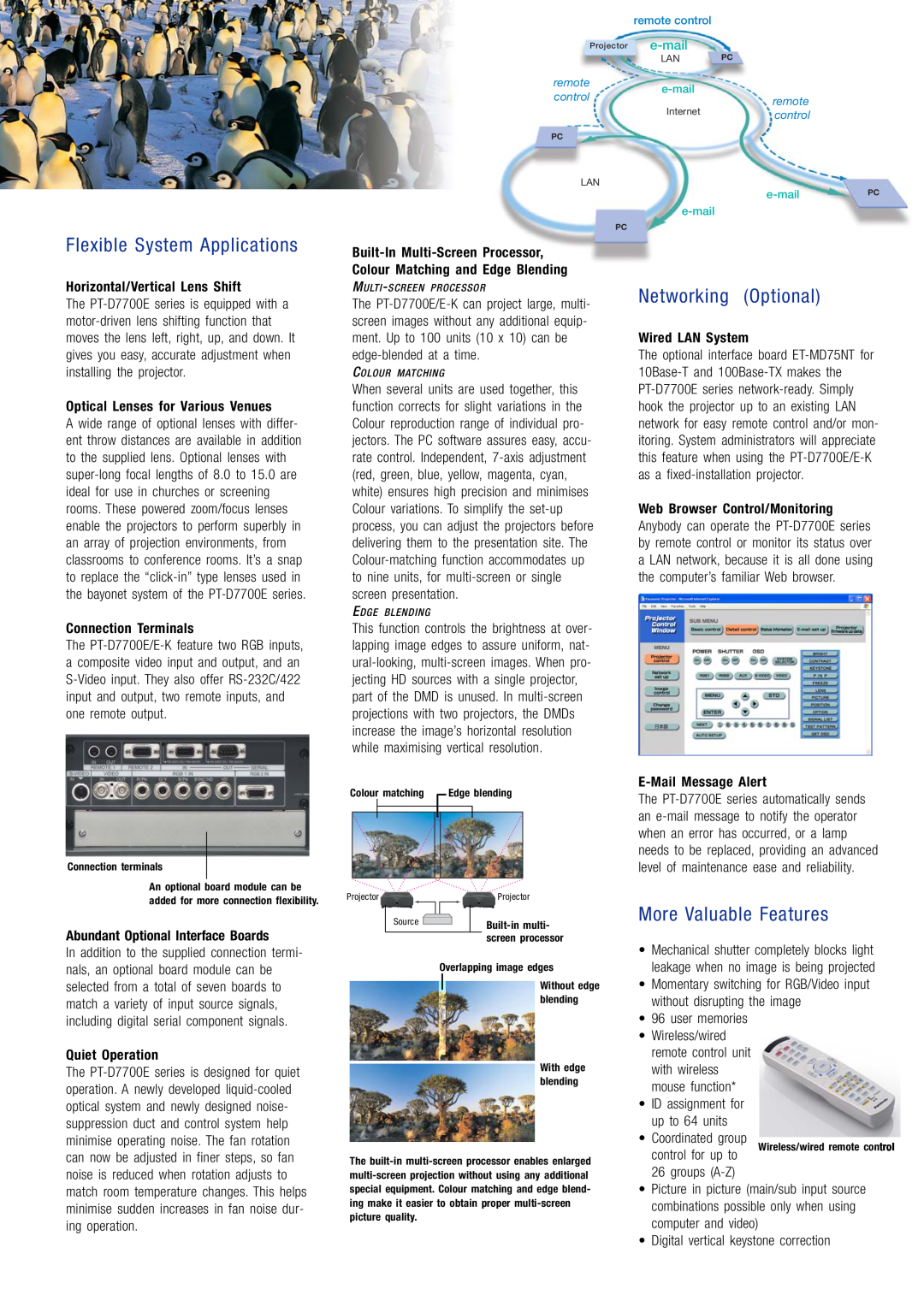 Panasonic PT-D7700E-K Flexible System Applications, Networking Optional, More Valuable Features, Connection Terminals 