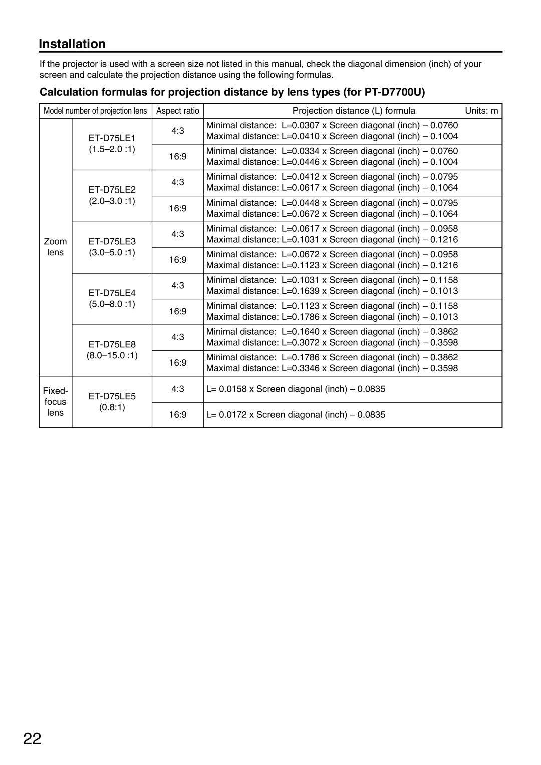 Panasonic PT-D7700U, PT-DW7000U manual ET-D75LE1, ET-D75LE3 