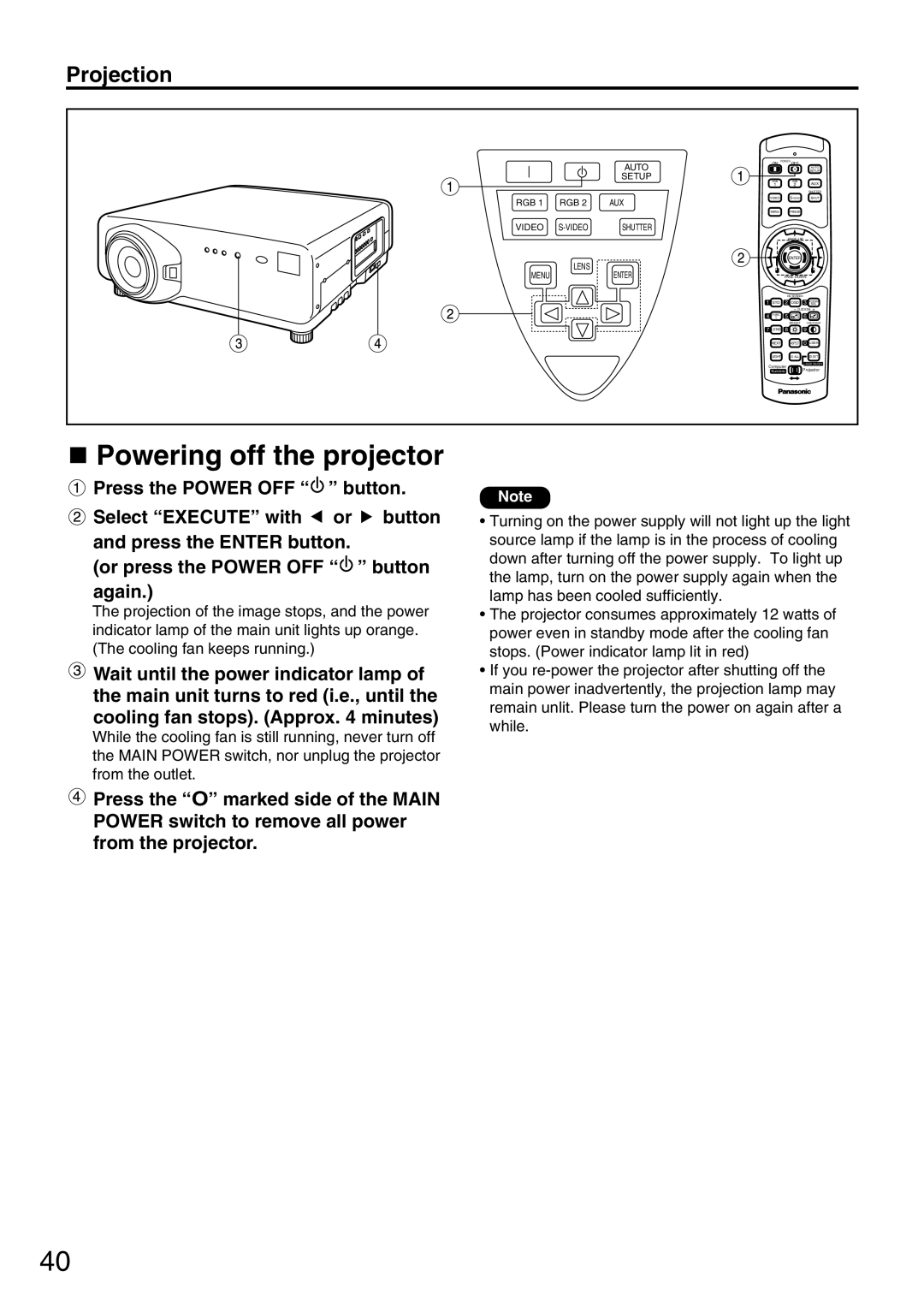 Panasonic PT-D7700U, PT-DW7000U manual Powering off the projector, Projection 