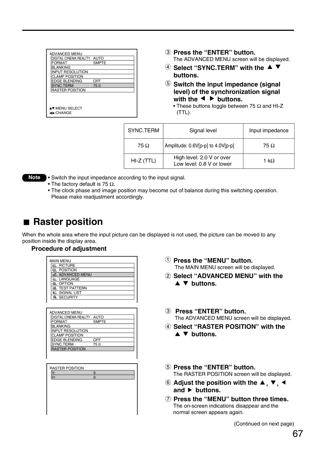 Panasonic PT-DW7000U, PT-D7700U manual Raster position 