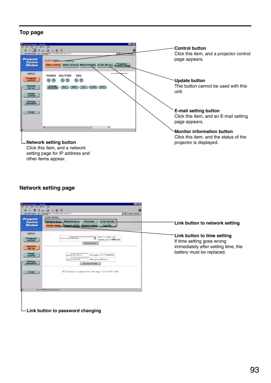 Panasonic PT-DW7000U, PT-D7700U manual Top, Network setting 