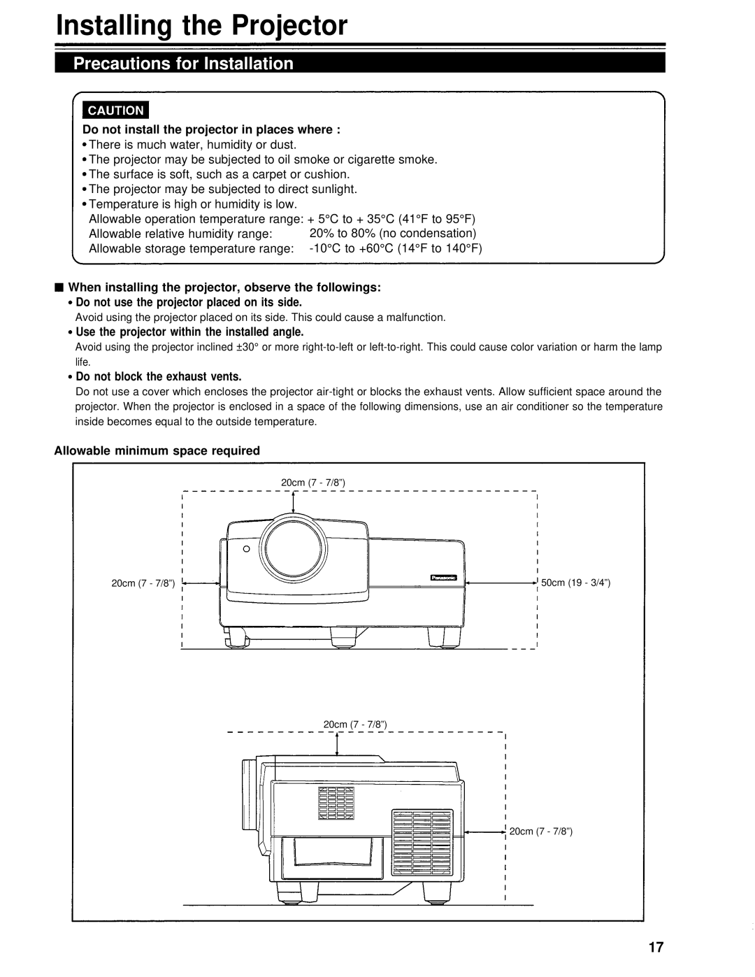 Panasonic PT-D995U operating instructions Installing the Projector, Precautions for Installation 