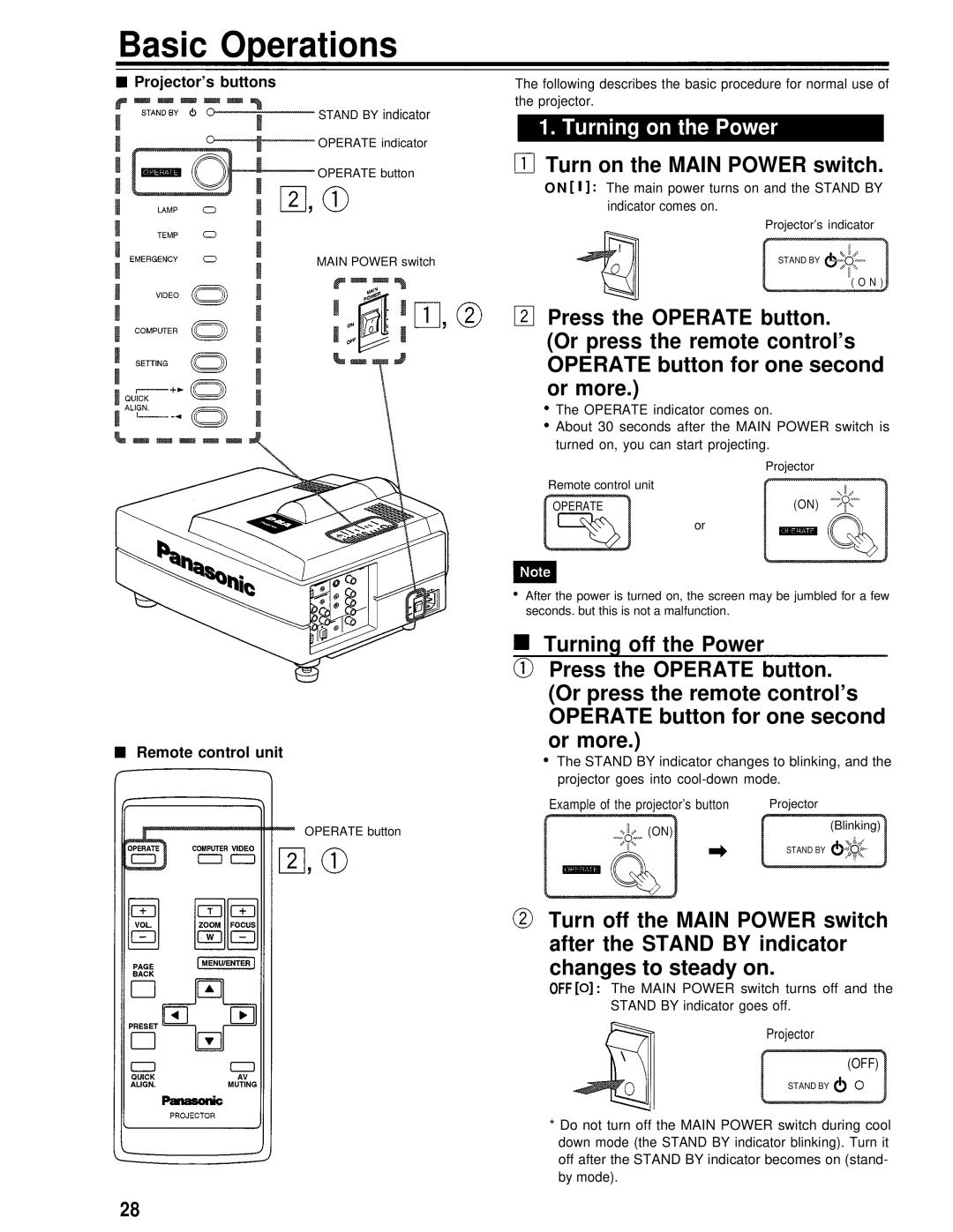 Panasonic PT-D995U operating instructions Basic Operations, Turning on the Power 