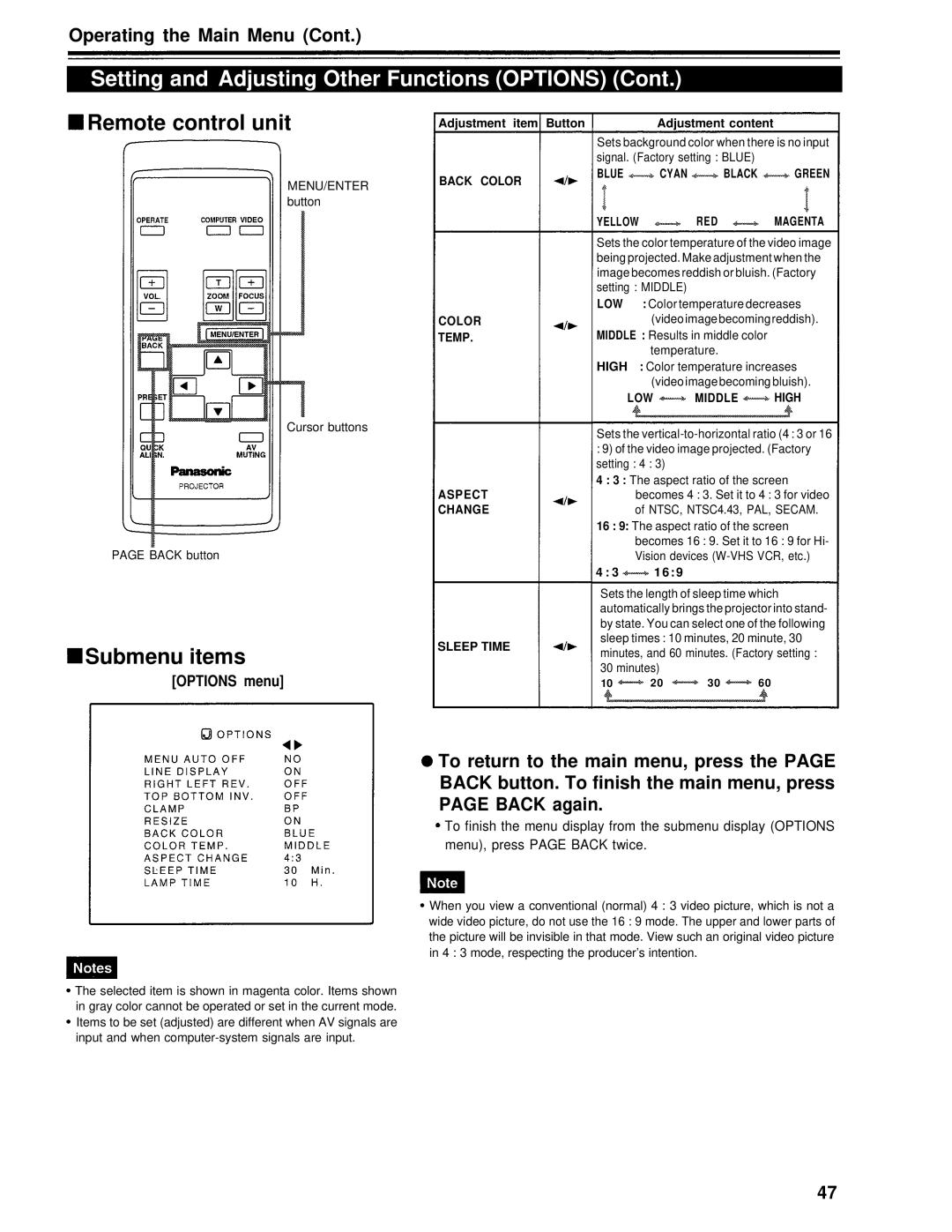 Panasonic PT-D995U operating instructions Adjustment content, Temperature, Color temperature increases, 1 6 