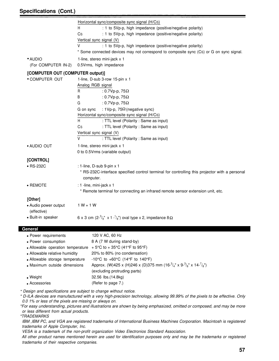 Panasonic PT-D995U operating instructions Computer OUT Computer output, Other 