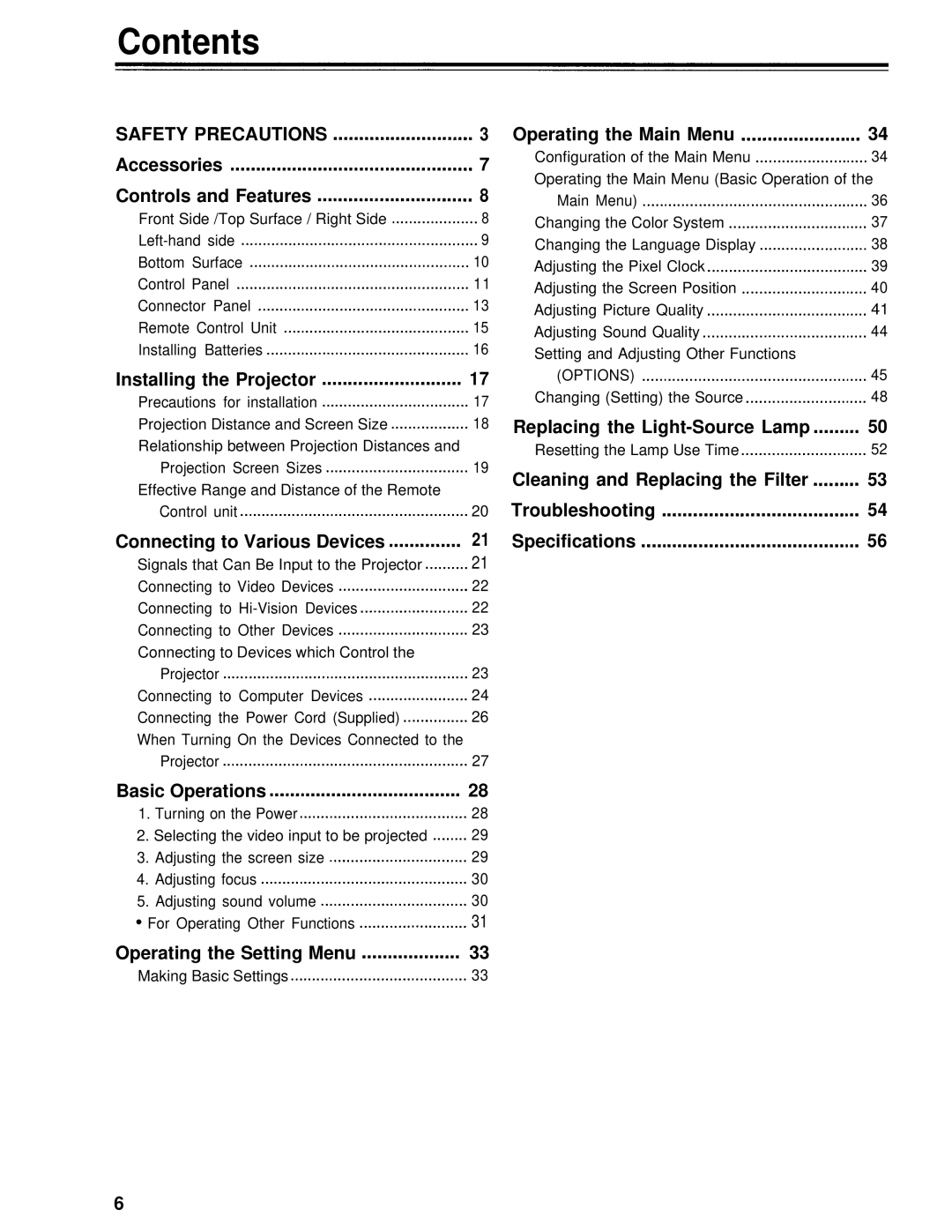 Panasonic PT-D995U operating instructions Contents 