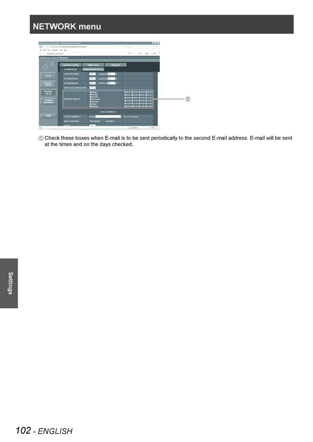 Panasonic PT-DS8500U, PT-DS8500E, PT-DZ8700U, PT-DZ8700E, PT-DW8300E, PT-DW8300U manual Network menu 