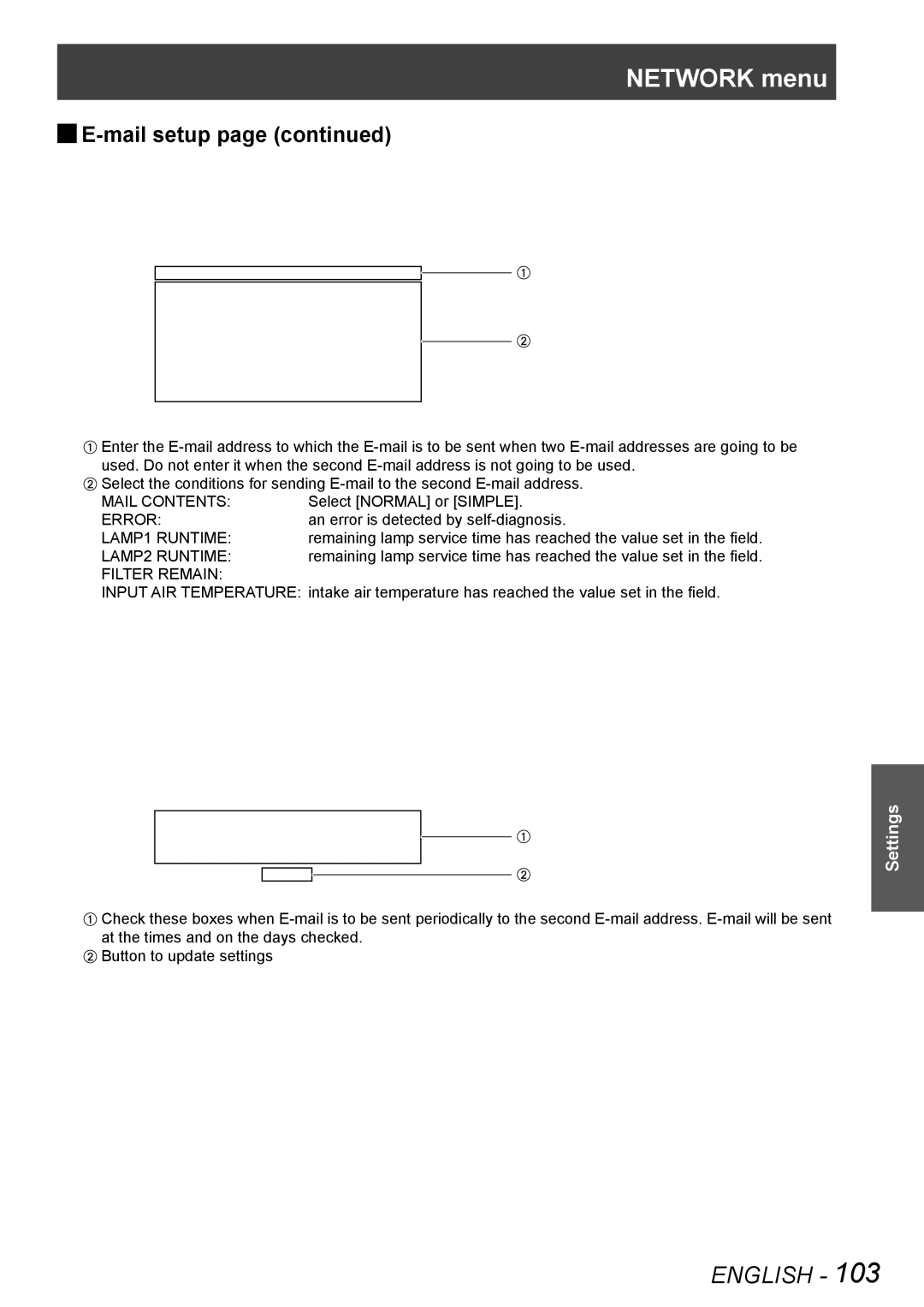 Panasonic PT-DS8500E, PT-DS8500U, PT-DZ8700U, PT-DZ8700E, PT-DW8300E, PT-DW8300U manual Network menu 