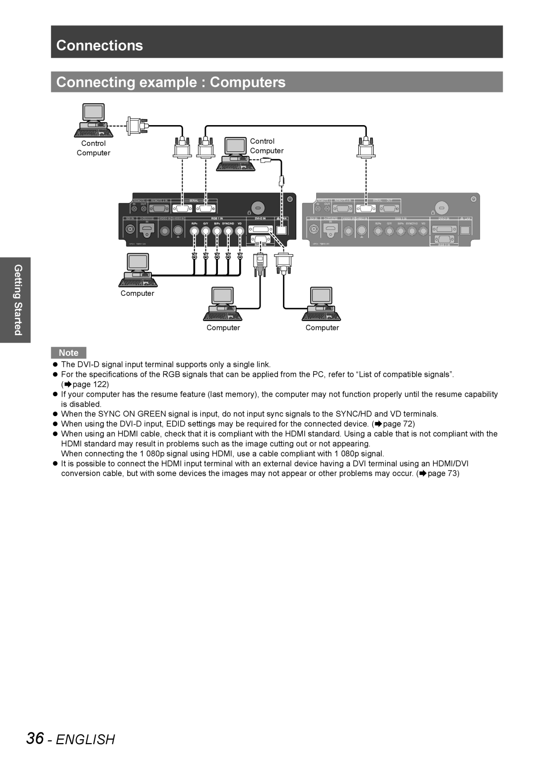 Panasonic PT-DS8500U, PT-DS8500E, PT-DZ8700U, PT-DZ8700E, PT-DW8300E, PT-DW8300U manual Connections Connecting example Computers 